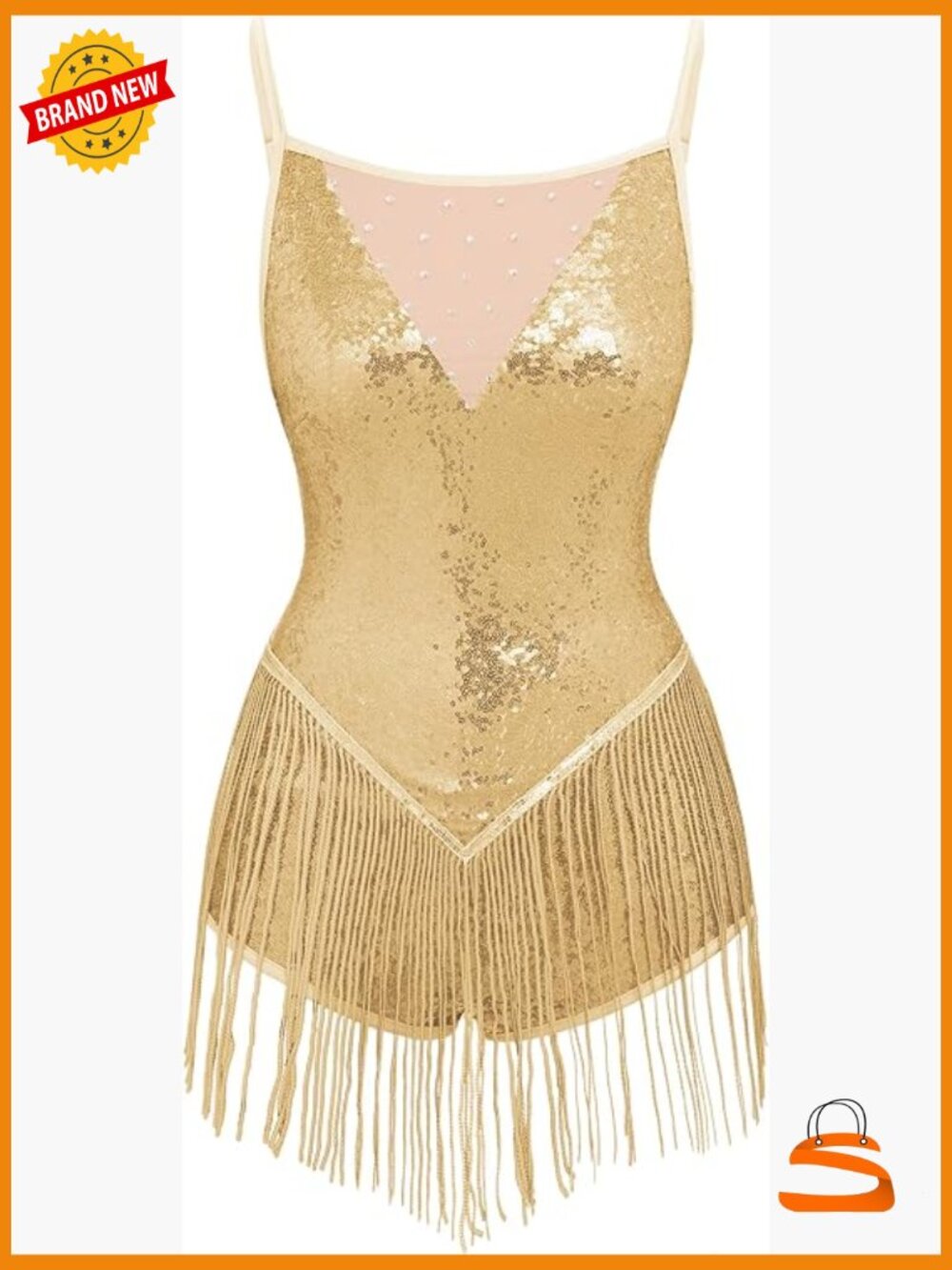 Sequin Fringe Romper Bodysuit for Women Latin Jazz Dance Leotard Rave Outfit - Picture 1 of 7